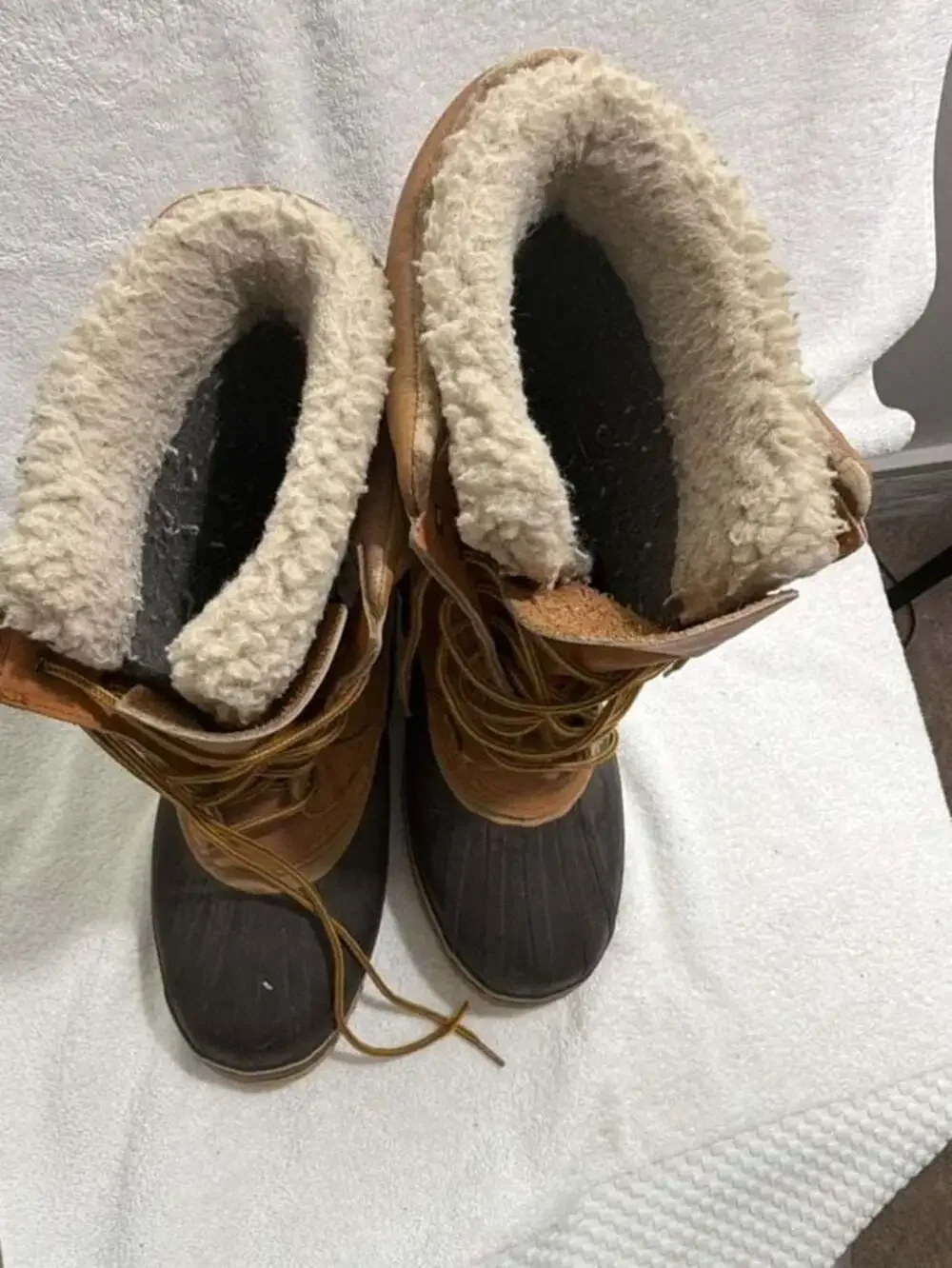 Mighty Tough Brown Leather Shearling Lined Duck Boots Size 13